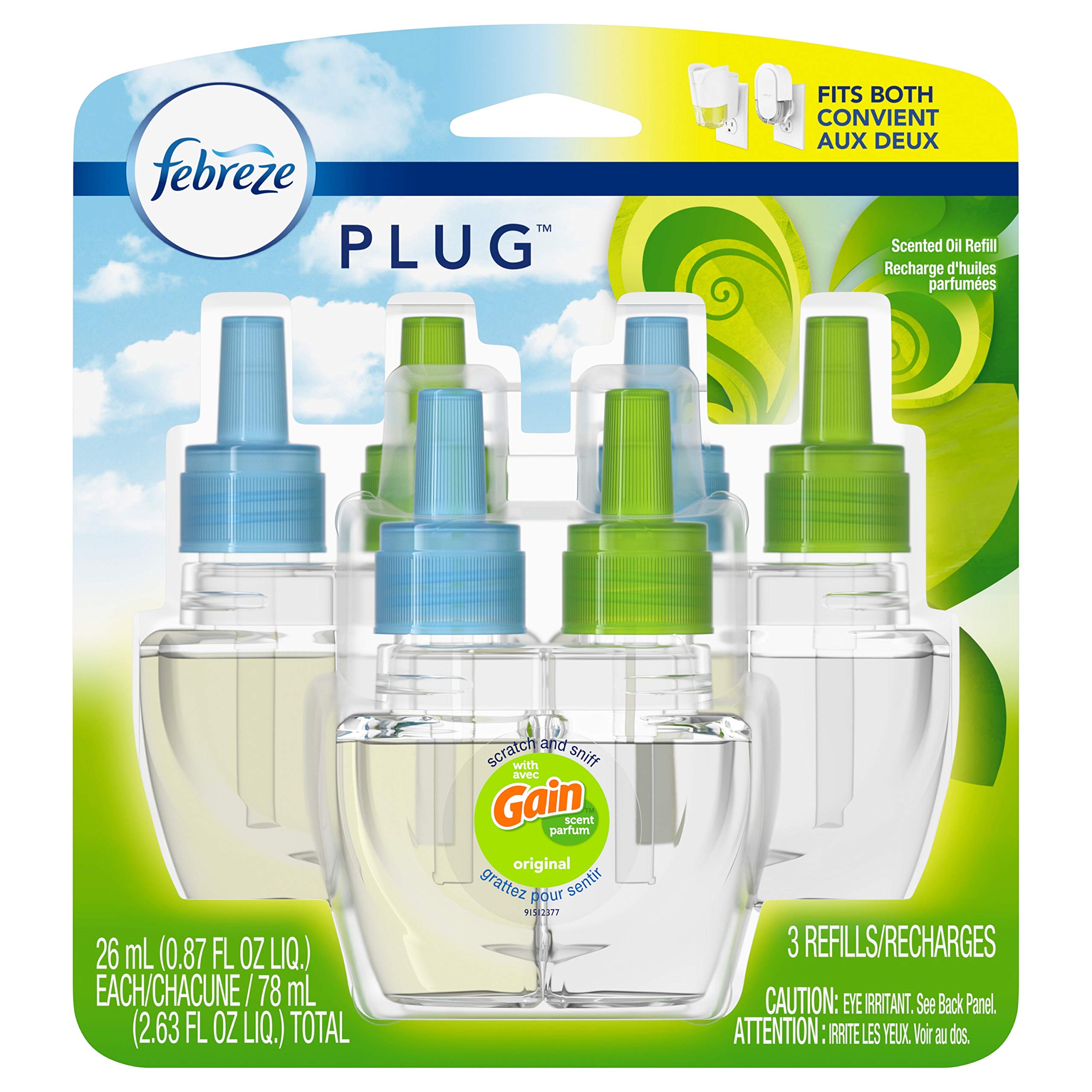 Febreze Plug Air Freshener Oil Refill, Gain, 0.87 Fl Oz (Pack of 3)