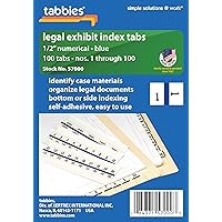 Tabbies Legal Numerical Exhibit Index Tabs, Blue Color Edge, 1/2