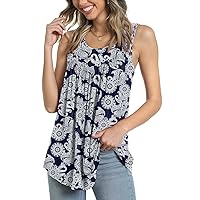 Anydeer Women's Tank Top Summer Pleated Sleeveless Shirt Casual Tunic Curved Hem Flowy Basic Blouse