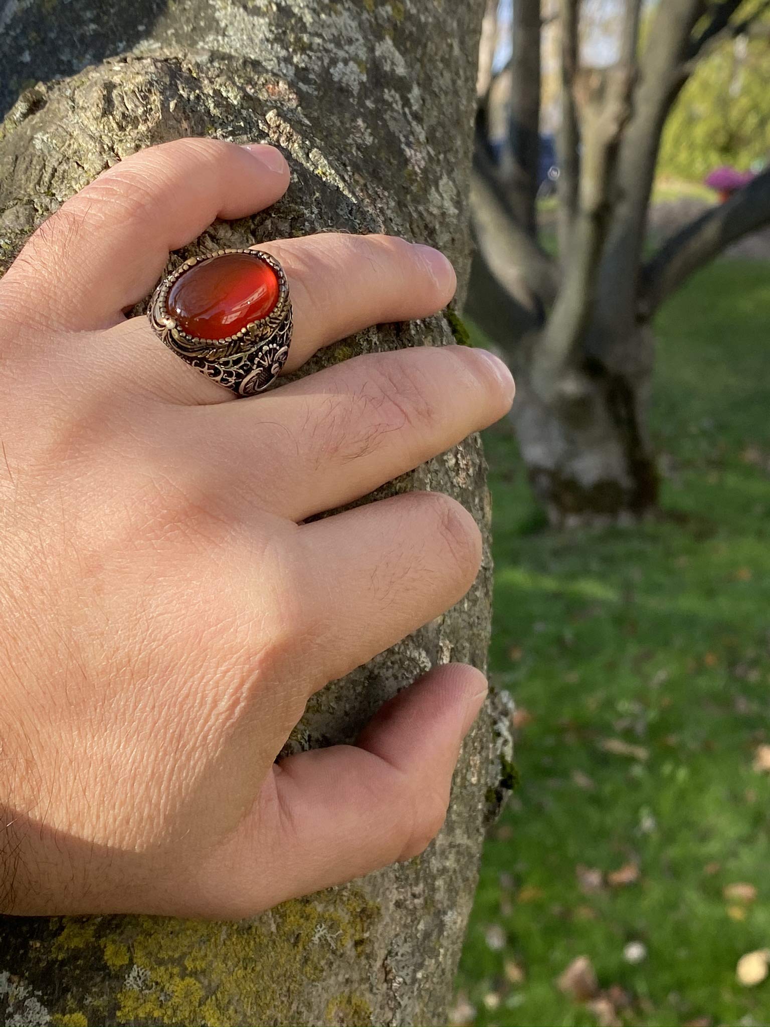 KAR 925K Stamped Sterling Silver Men Red Agate (Aqeeq) Ring I1Q