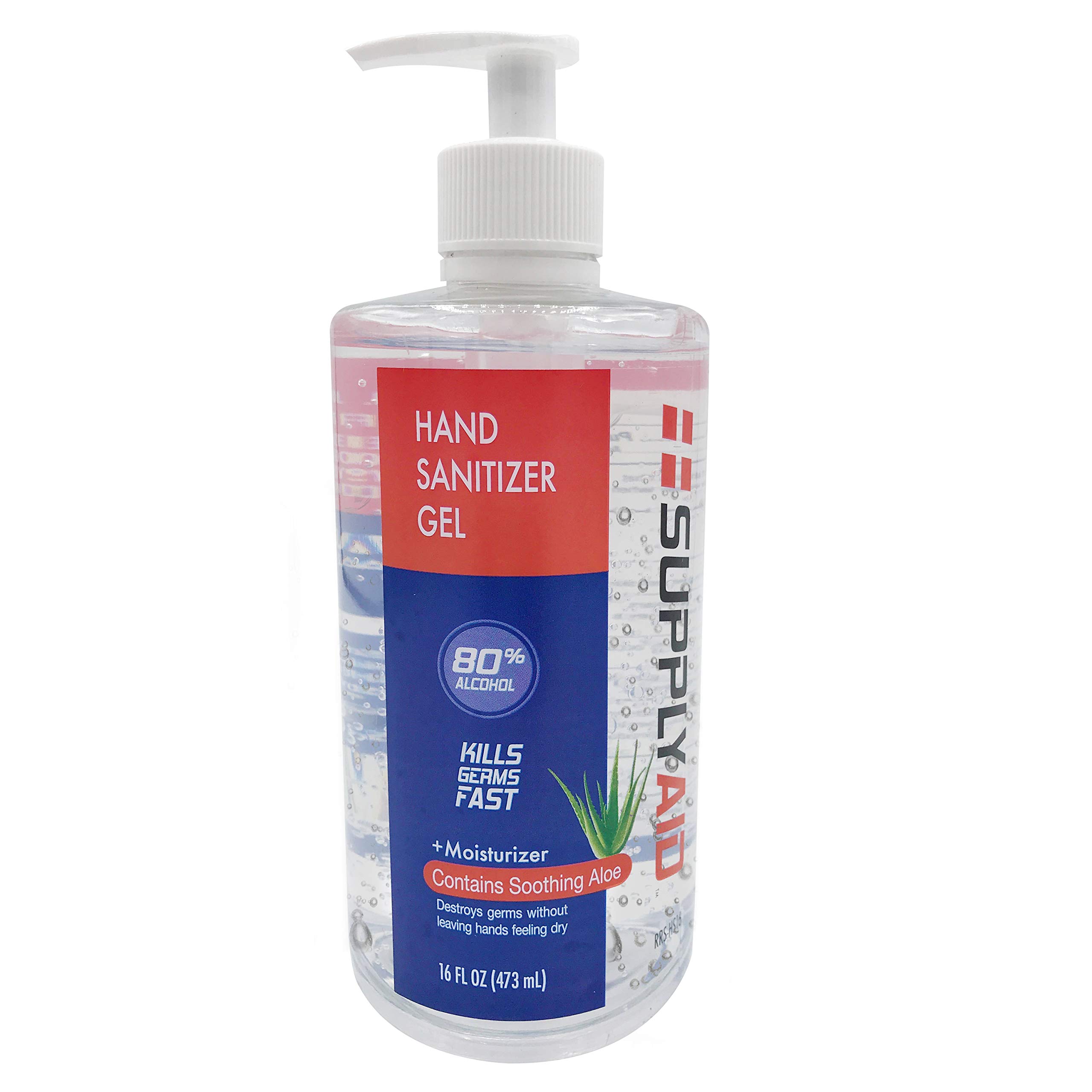 SupplyAID 80% Alcohol Hand Sanitizer Gel w/Soothing Aloe FDA # 74035-1051-5, 16 Fl Oz, Pack of 2