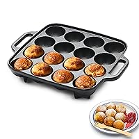COMMERCIAL CHEF Cast Iron Cookware Aebleskiver Pan with 16 Cake Pop Mold Openings, Cast Iron Donut Pan for Baking with Handles, Enameled Cast Iron with Even Heat Retention