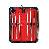German Professional Dental Hygiene Kit-Calculus & Plaque Remover Set-Tarter Scraper,Tooth Pick,Dental Scaler And Mouth Mirror Instruments-Plaque Remover for Teeth (DENTAL TOOL SET OF 6 IN POUCH)