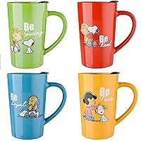 Peanuts Snoopy Gentle Reminders 18oz Travel Cup w/Lid, Stoneware, 4-Pack, Assorted Colors