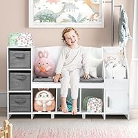Kids Bookshelf with Reading Nook, Bookcase with Detachable Cushion ，Storage Organizer with Book Rack for Bedroom, Playroom, Gift for Boys and Girls, White