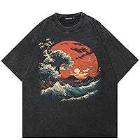 Japanese Harajuku T-Shirt Streetwear Great Wave Graphic Tee Shirt Unisex (XL, 37)