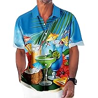 Men's Hawaiian Shirt Short Sleeves Cocktail Printed Button Down Summer Beach Casual Shirts