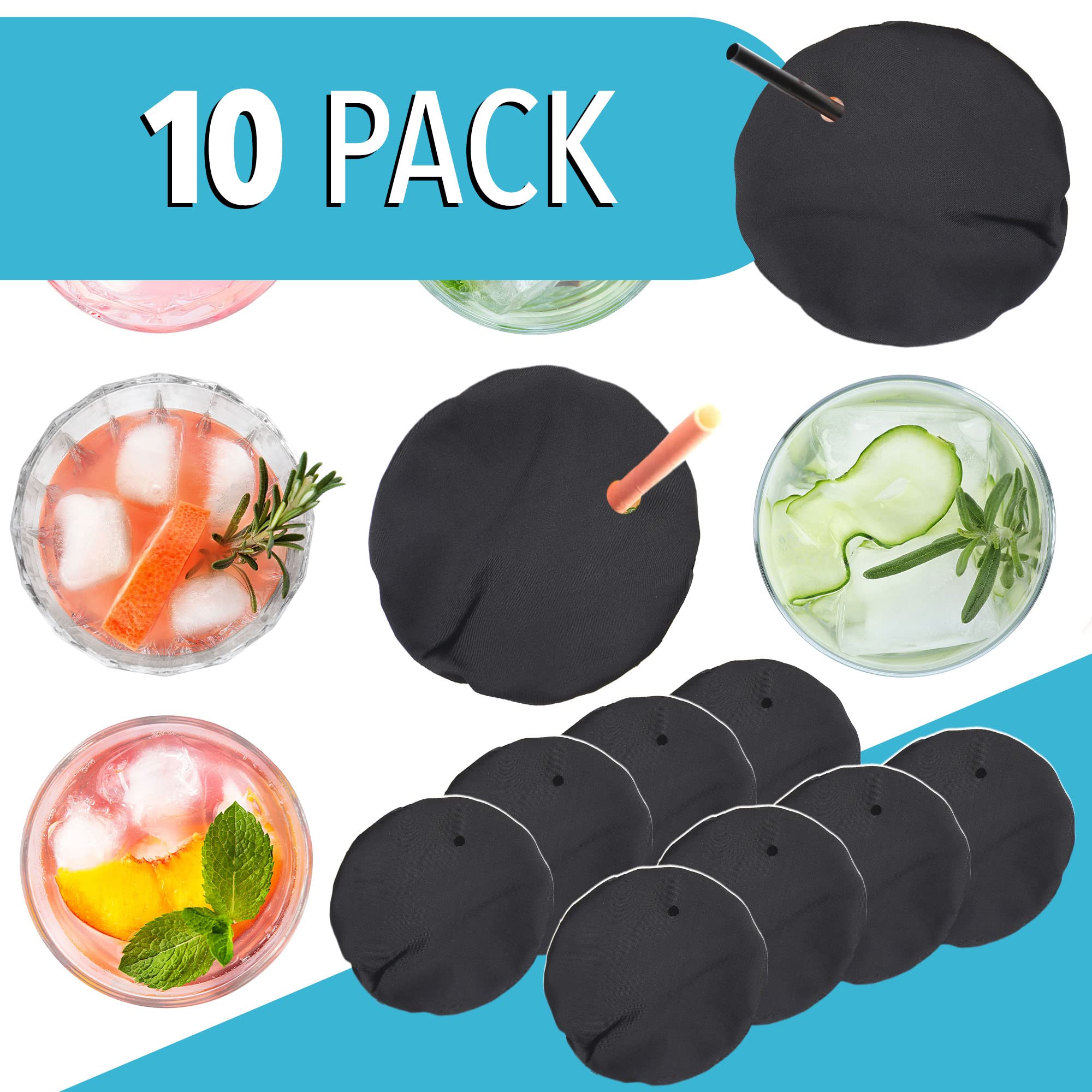 [10-Pack] Drink Covers for Alcohol Protection - Fabric Drink Protector for Men & Women - Wine Glass Covers to Prevent Your Drink Getting Spiked - Black Cup Covers For Drinks - Drink Covers for Glasses
