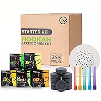 Hookah Accessories Set, with 100 Disc Charcoal, 50 Disposable Mouth Tips, Hydro 5 Flavor Assortments, 100 Pre-Punched Aluminum Foil Covers (Instant Light)