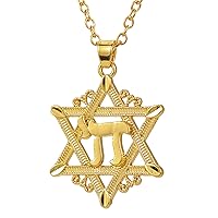 TEAMER Israel Jewish Star of David Necklace Jewish Chai Kabbalah Gold Pendant Necklace Hebrew Letter Unisex Necklace for Women Men