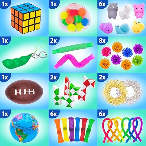 50 Pcs Fidget Toys Pack - Kids Stocking Stuffers Gifts for Kids, Party Favors Autism Autistic Children - Adults Stress Relief Sensory Toy - ADHD Toys Bulk for Classroom Treasure Box Prizes - Pop Its