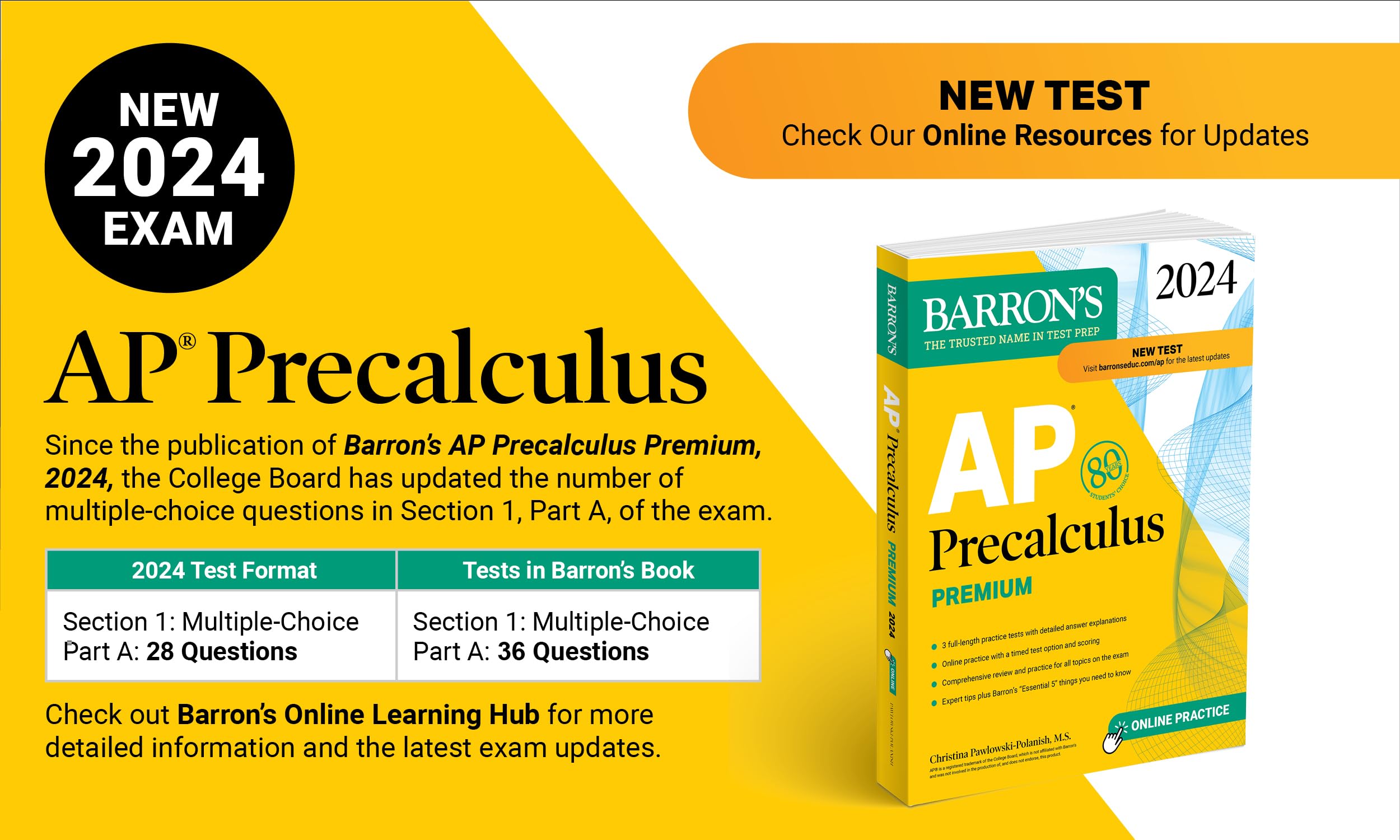 AP Precalculus Premium, 2024: 3 Practice Tests + Comprehensive Review + Online Practice (Barron's AP)