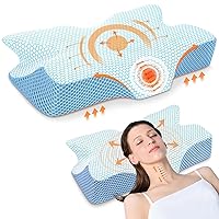 Anvo Cervical Neck Pillow for Neck and Shoulder Pain - Memory Foam Neck Pillows for Pain Relief Sleeping, Side Sleeper Pillow, Contour Orthopedic Firm Pillow for Back Stomach Sleeper - Blue
