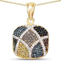 14K Yellow Gold Plated 1.03 Carat Genuine Multi Diamond .925 Sterling Silver Pendant