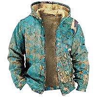 Zip Up Hoodies For Men Winter Sherpa Lined Graphic Jacket Cold Weather Tie Dye Heavy Coat Oversized Cool Thermal Outwear