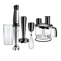 MultiQuick MQ7077 4-in-1 Immersion Hand, Powerful 500W Stainless Steel Stick Blender, Variable Speed + 6-Cup Food Processor, Whisk, Beaker, Masher, Faster Blend