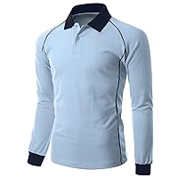 Mens Comfortable Fabric Sporty Piping Long Sleeve Collar T-Shirt