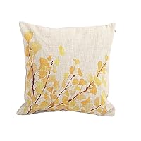 Cotton Linen Decorative Throw Pillow Case Cushion Cover (Yellow Flower) 18 