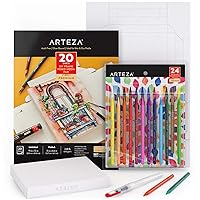 Arteza Watercolor Drawing Art Set, Woodless Watercolor Pencils 24 and Foldable Canvas Paper Bundle, DIY Kit, Art Supplies for Artists & Hobby Painters