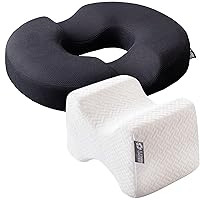 5 STARS UNITED Knee Pillow for Side Sleepers White and Donut Pillow Hemorrhoid Tailbone Cushion Black, Bundle