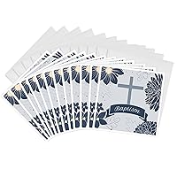 3dRose Greeting Cards - Shades of Blue Floral for Baby Boys Baptism with a Cross - 12 Pack - Baby Designs