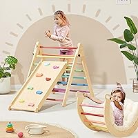 Tiny Land 5-in-1 Rainbow Pikler Triangle Set, Baby Climbing Toys Indoor Playground, Foldable Toddler Climbing Toys, Wooden Montessori Climbing Set for 2+ Years Old, Jungle Gym for Kids