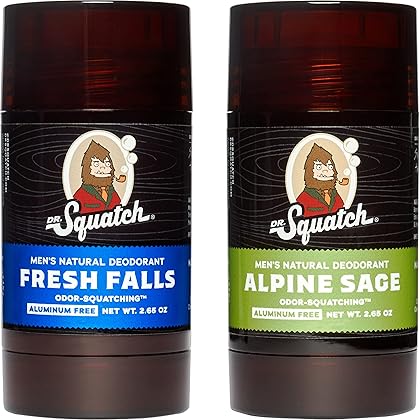 Dr. Squatch Natural Deodorant for Men – Odor-Squatching Men's Deodorant Aluminum Free - Alpine Sage + Fresh Falls (2.65 oz, 2 Pack)