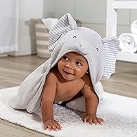 Gerber Baby 4 Piece Animal Character Hooded Towel and Washcloth Set, Grey Elephant, One Size