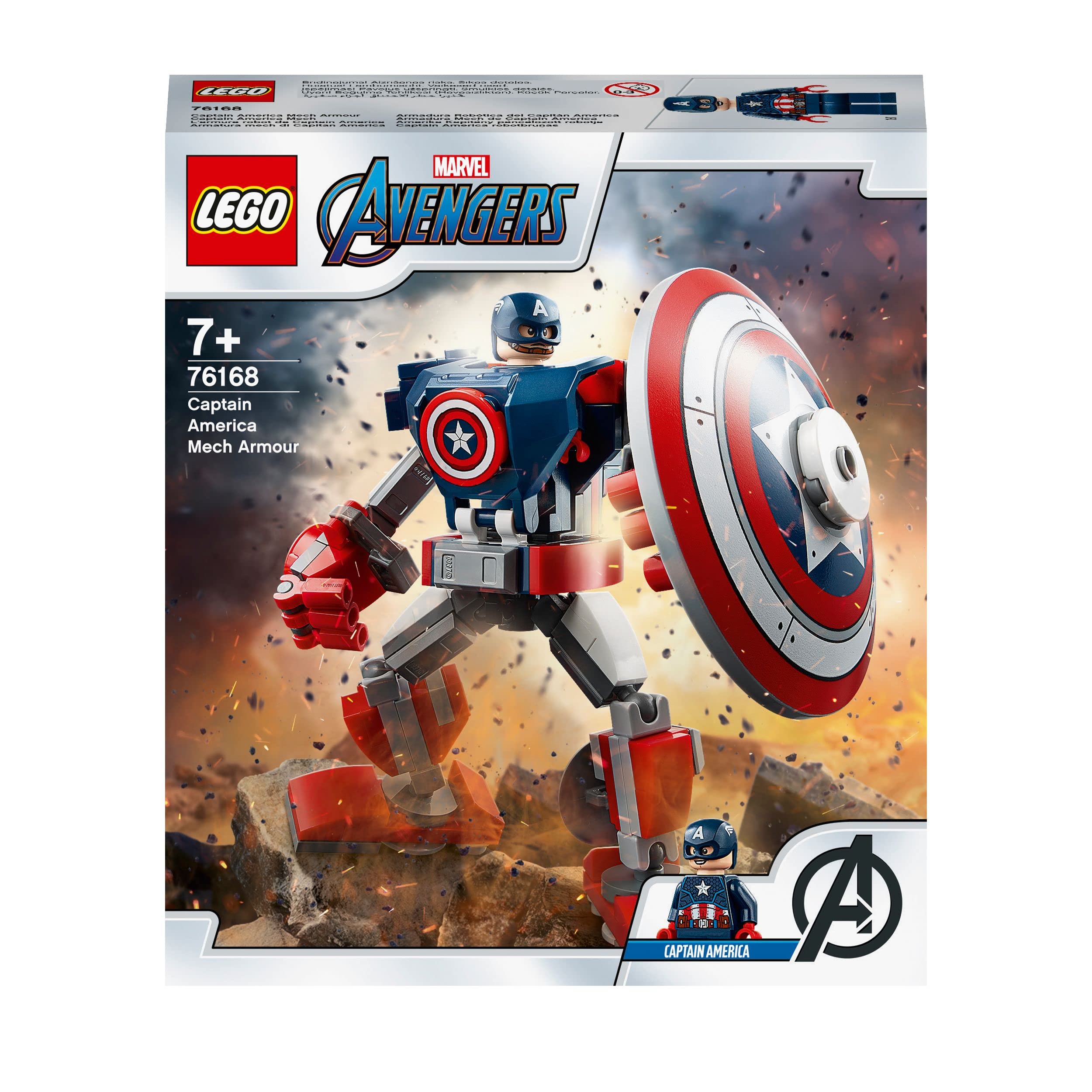 LEGO 76168 Marvel Avengers Captain America Mech Armour Set, Action Figure Toy for 7+ Years Old Boys and Girls