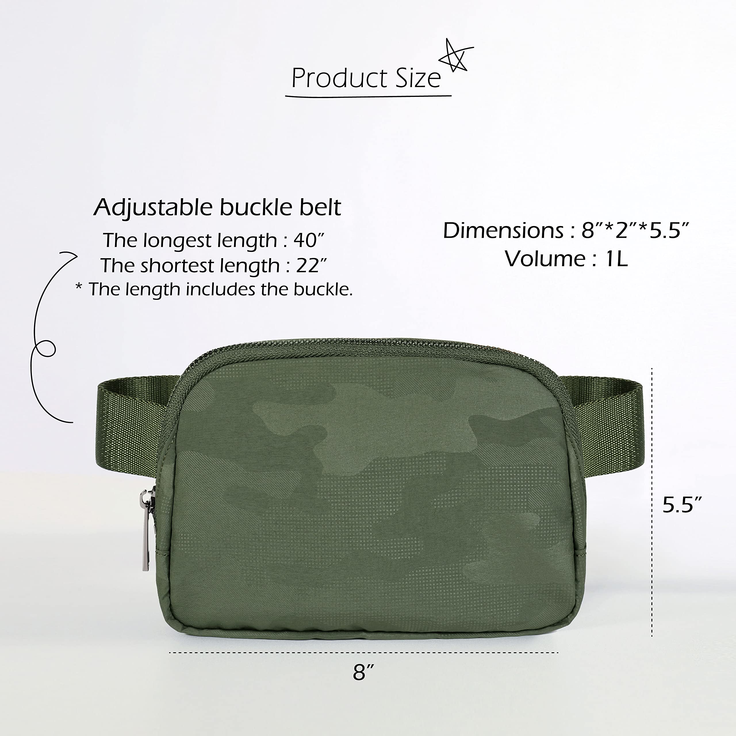 ODODOS Unisex Mini Belt Bag with Adjustable Strap Small Waist Pouch for Workout Running Traveling Hiking, Camo Green