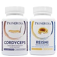 Pure Cordyceps and Reishi Mushroom Capsules Bundle, 60 Count (Pack of 2), Cordyceps Sinensis and Reishi Ganoderma Lucidum Mushroom Extract Supplements, Immune and Gut Health Support