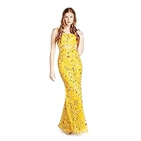 Dress the Population Women's Aria Embroidery On Tulle, Maxi, Mermaid, Square Neck Dress, Light Amber Multi, XX-Large