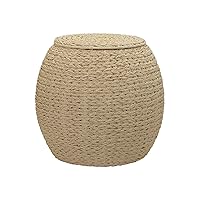 Handwoven Paper Rope Barrel Wicker Storage Basket Side Table, Cream