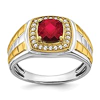 14k Two-tone Created Synthetic Ruby and Diamond Mens Ring GLD-AMZ-RM7469-CRU-019-WYA