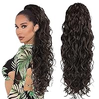 Long Drawstring Ponytail Extension 26 Inch Curly Ponytail Clip in Hair Extensions Brown Synthetic Drawstring Ponytail for Black woman (brown 6OZ)
