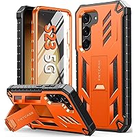 FNTCASE for Samsung Galaxy-S23 Protective Case: Dual Layer Rugged Shockproof Phone Cover with Built-in Screen Protector & Kickstand| Tough Bumper Military Grade Drop Proof Protection 6.1'' Orange