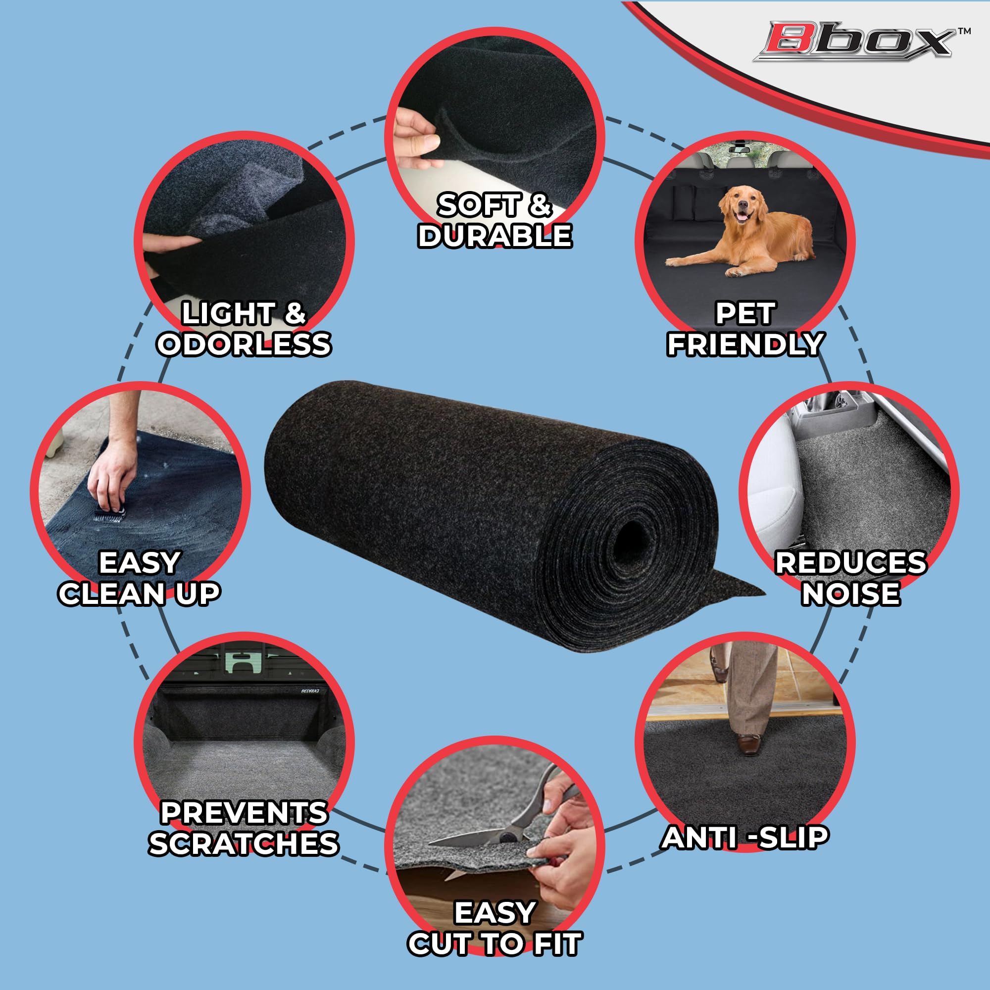 Bbox Black Carpet & Non-Woven Febric | Length: 78 inch (6.6 ft.), Width: 40 inch (3.2 ft.) | for Speaker Sub Box Carpet Home, Auto, RV, Boat, Marine, Truck & Car Trunk Liner