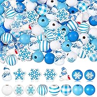 200 Pcs Winter Wooden Beads Winter Snowflake Craft Beads 16 mm 20 mm Snowman Wood Craft Beads Buffalo Plaid Bead Round Loose Spacer Bead for Christmas Winter DIY Garland Home Decor