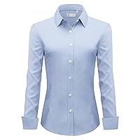 siliteelon Womens Classic-Fit Dress Shirts Long Sleeve Button Down Wrinkle-Free Stretch Solid Casual Work Office Blouse Top