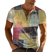 Mens Henley Shirts Summer Casual Short Sleeve Button Tops Camo Retro Basic Classic Lightweight Fashion Tee Blouse