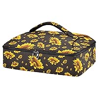 ALAZA Insulated Casserole Carrier, Golden Yellow Sunflowers on A Black Dish Carrier with Dish Storage Leakproof for Hot Cold Food