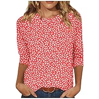 Shirts for Women, 3/4 Sleeve Shirts for Women Cute Flowers Print Graphic Tees Blouses Casual Plus Size Basic Tops Pullover
