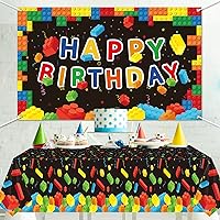 Building Blocks Theme Party Decorations Kids Colorful Blocks Birthday Photography Background Banner and Tablecloth Kit Children Cake Table Photo Props Party Supplies