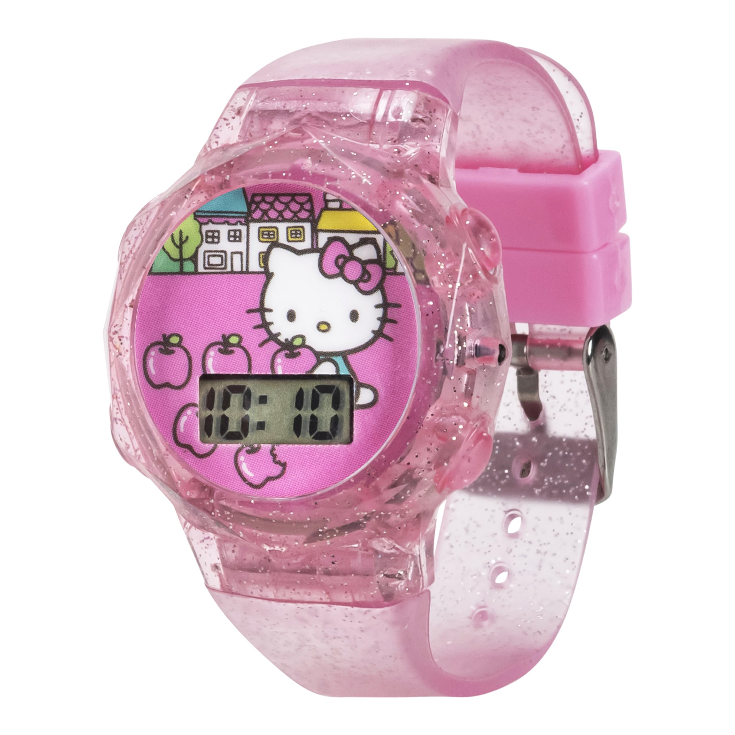 Accutime Hello Kitty Digital LCD Quartz Kids Pink Watch for Girls with Pink Glitter Hello Kitty and Friends Band Strap (Model: HK4168AZ)