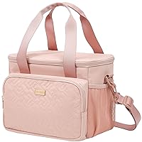 NISHEL Lunch Box Women with Shoulder Strap, Insulated & Reusable Cooler Bag, Leak-proof Thermal Compartment, Drinks Holder, for Office Work Picnic Travel Gym, Pink