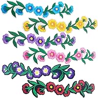 6Pcs Embroidered Flower Patches, Long Leaf Flower Iron on Patches, Embroidered Applique Sewing Patches for Clothing, Bags, Jackets, Jeans DIY Accessory Craft Decoration, Thicken Style