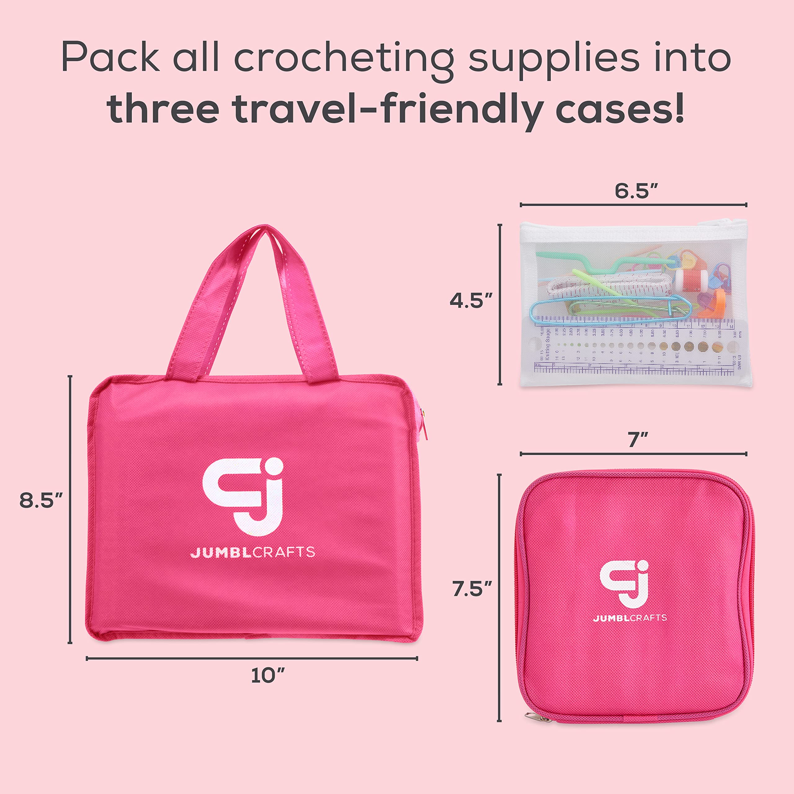 JumblCrafts Ultimate Crochet Starter Kit - 24 Fun-Sized Yarn Set with Travel Bag, Crochet Hooks, Row Counter, and More. 24 Assorted Colors of Acrylic Skeins for Crafters. for Beginners and Experts