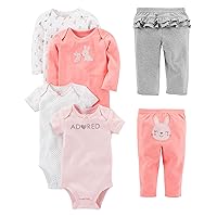baby-girls 6-piece Bodysuits (Short and Long Sleeve) and Pants Set