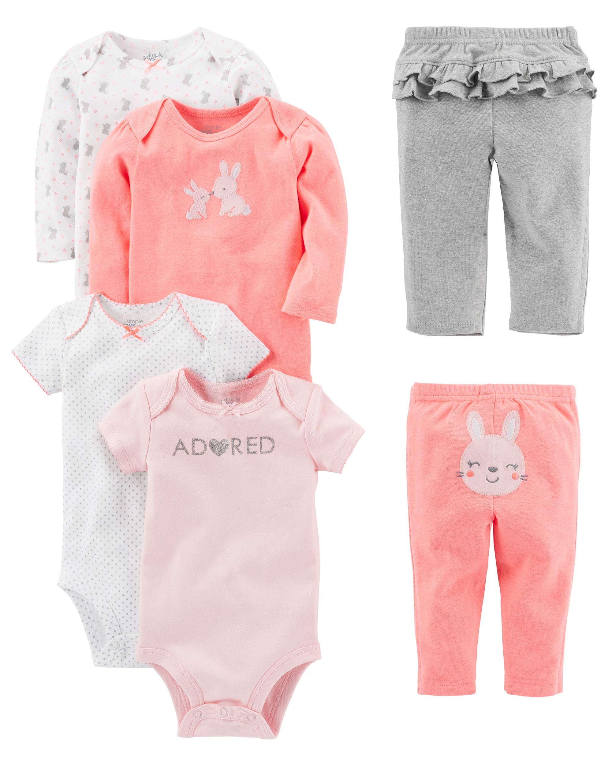 Simple Joys by Carter's Baby Girls' 6-Piece Bodysuits (Short and Long Sleeve) and Pants Set
