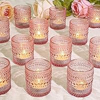 24 Pcs Votive Candle Holders, Pink Glass Candle Holders Bulk for Table Centerpiece, Tea Lights Candle Holders for Wedding Shower, Party and Home Decor